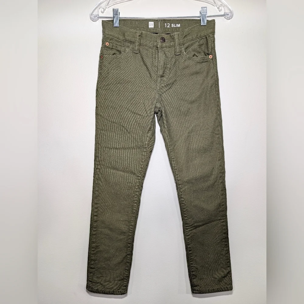 Gap Kids Boys 12 Slim Fit Jeans Green Camo Fleece Lined Cotton Pants